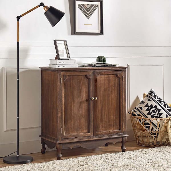 JAYDEN CREATION Elpenor Walnut 34 in. H 2-Door Accent Cabinet with Sloid Wood Legs