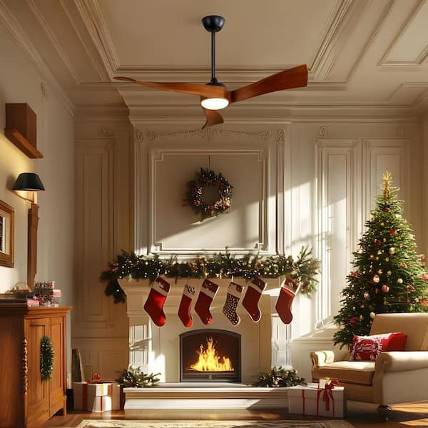 52 in. Integrated Dimmable LED Indoor/Outdoor Black Ceiling Fan with Light Kit and Remote Control