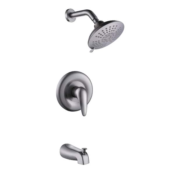 Inner Decor Bado Round 6 in. Dia Single-Handle 5-Spray Tub and Shower Faucet in Brushed Nickel (Valve Included)