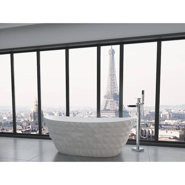 Knightsbrook 64 Freestanding Soaking Solid Surface Bathtub - Matte White