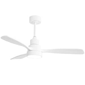 48 in. Indoor/Outdoor Wood White Ceiling Fan with 3 Color LED Light and 6 Speed DC Motor
