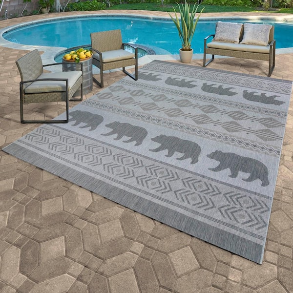Paseo Orin Ash 8 ft. x 10 ft. Bear Animal Print Indoor/Outdoor Area Rug