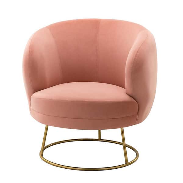 Unbranded Pink Modern Velvet Upholstered Accent Barrel Chair with Metal Base