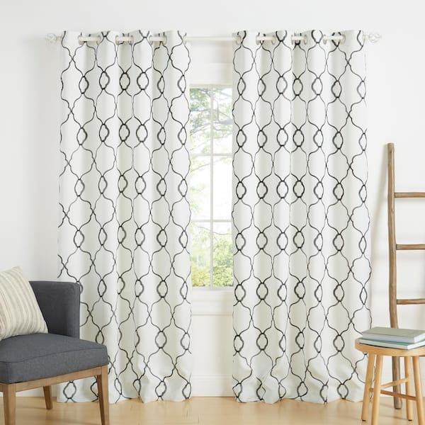 Belmont Winter/Black Trellis Room Darkening 52 in. x 84 in. Grommet Top Curtain Panel (Set of 2)