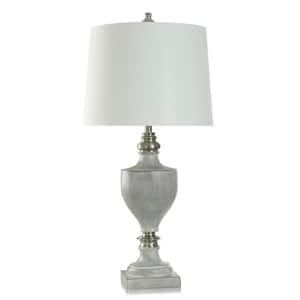 Branson 35.75 in. Grey, Brushed Steel, White Urn Task and Reading Table Lamp for Living Room with White Linen Shade