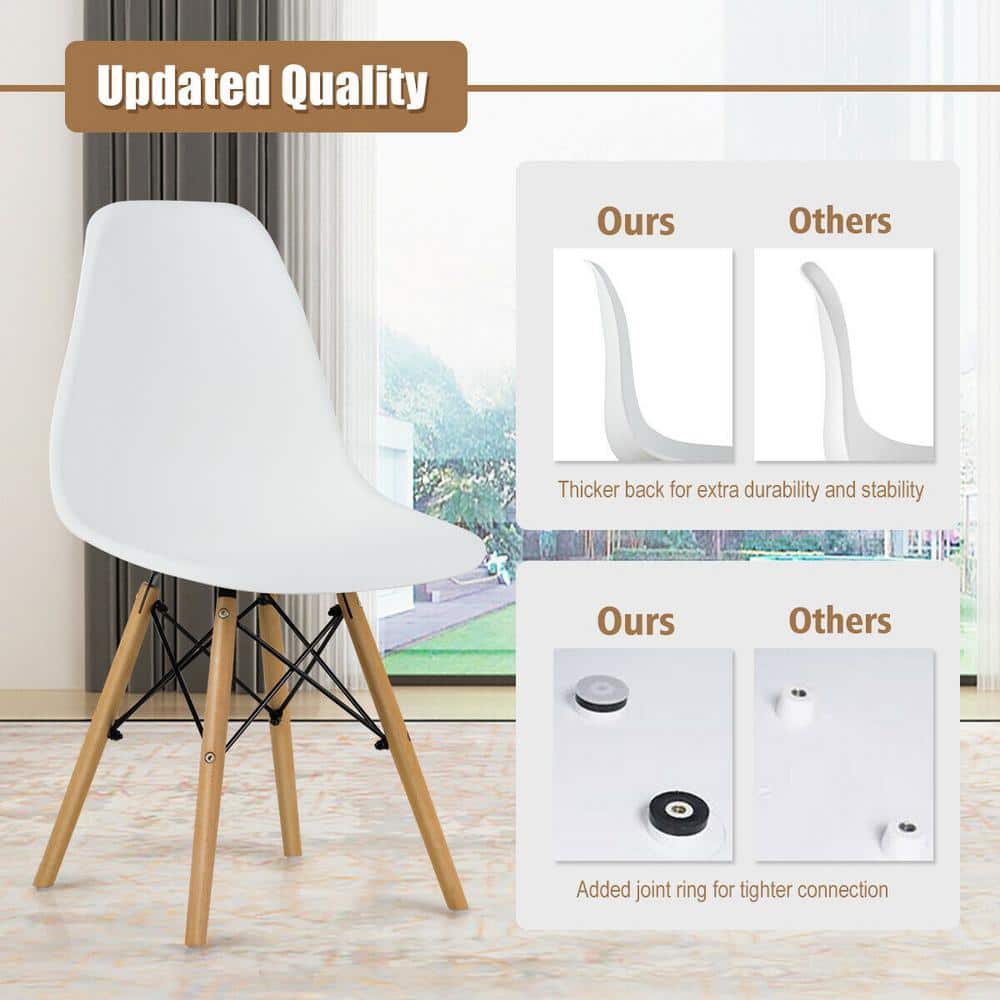 White Armless Dining Side Chairs with Beech Wood Legs (Set of 4)