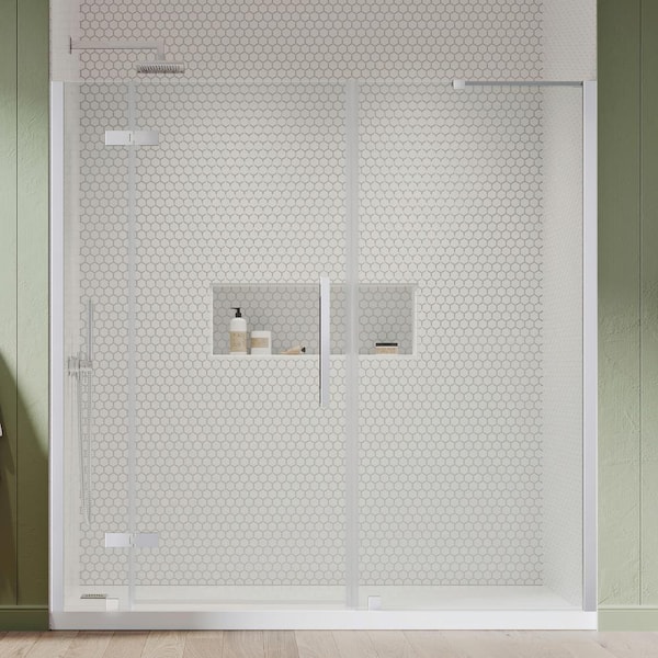 OVE Decors Tampa 71 5/16 in. W x 72 in. H Pivot Frameless Shower Door in Chrome