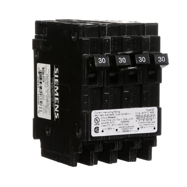 Siemens 30 Amp Double-Pole and (2) 30 Amp Single-Pole Type QT Quad Circuit Breaker