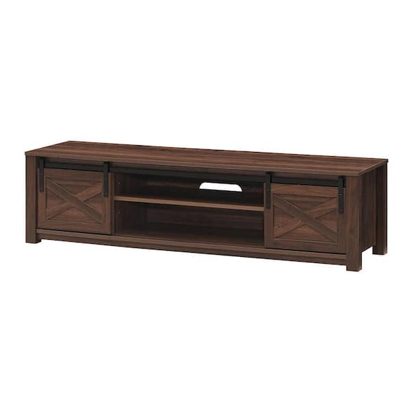 FORCLOVER 59 in. Brown TV Stand Fits TV's up to 65 in. with Sliding Barn Doors and an Adjustable Shelf