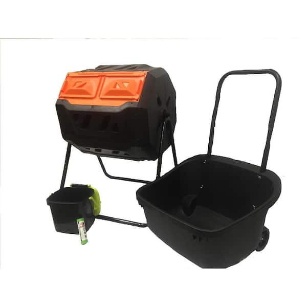 GENESIS GEN-C42-OR-C-HD 42 Gal. Dual Compost Tumbler Combo with Compost Cart, 1.85 Gal. Kitchen Caddie Compost Bin and 4 Rolls of Corn Bags - 1