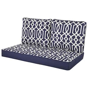 46 in. x 26 in. 2-Piece Universal Outdoor Deep Seat Loveseat Cushion in Navy Lattice (1-Pack)
