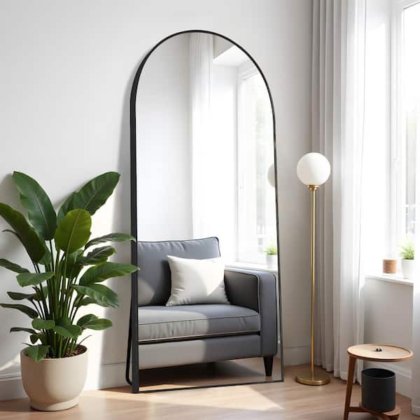 Lirago 71 in. x 31 in. Modern Aluminum Alloy Arched Framed Black Full-Length Decorative Mirror with Bracket