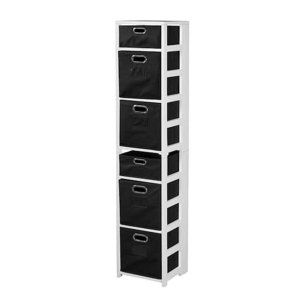 Regency Nemus White and Black 6-Shelf Folding Bookcase and Storage Tote Set