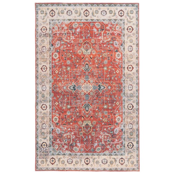 SAFAVIEH Arizona Rust/Beige 4 ft. x 6 ft. Border Ornate Machine Washable Area Rug