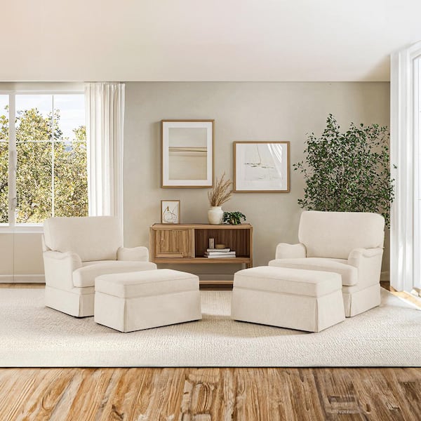 LUE BONA Muro 4-Piece Warm Linen Fabric Upholstered Swivel Accent