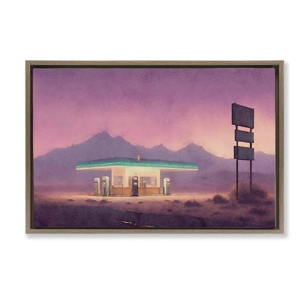 Stupell Industries Desert Gas Station by Noah Bay Brown Floater Frame Nature Graphic Art Print 17 in. x 25 in.