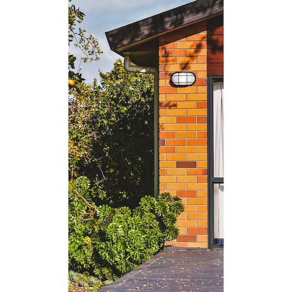 Nautical Oblong Black Outdoor Hardwired Bulkhead Sconce with 4000K LED Bulb and Grid-Style Diffuser Cage