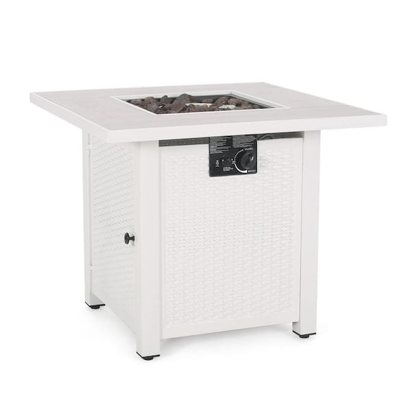 Noble House Symonds White/Light Grey Wood Grain Square Metal Outdoor Patio Fire Pit