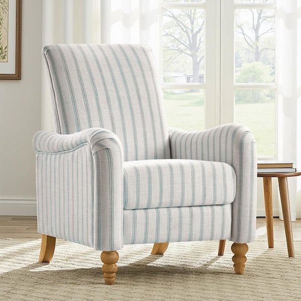 Ivan Blue Farmhouse Polyester Recliner with Solid Wood Spindle Legs