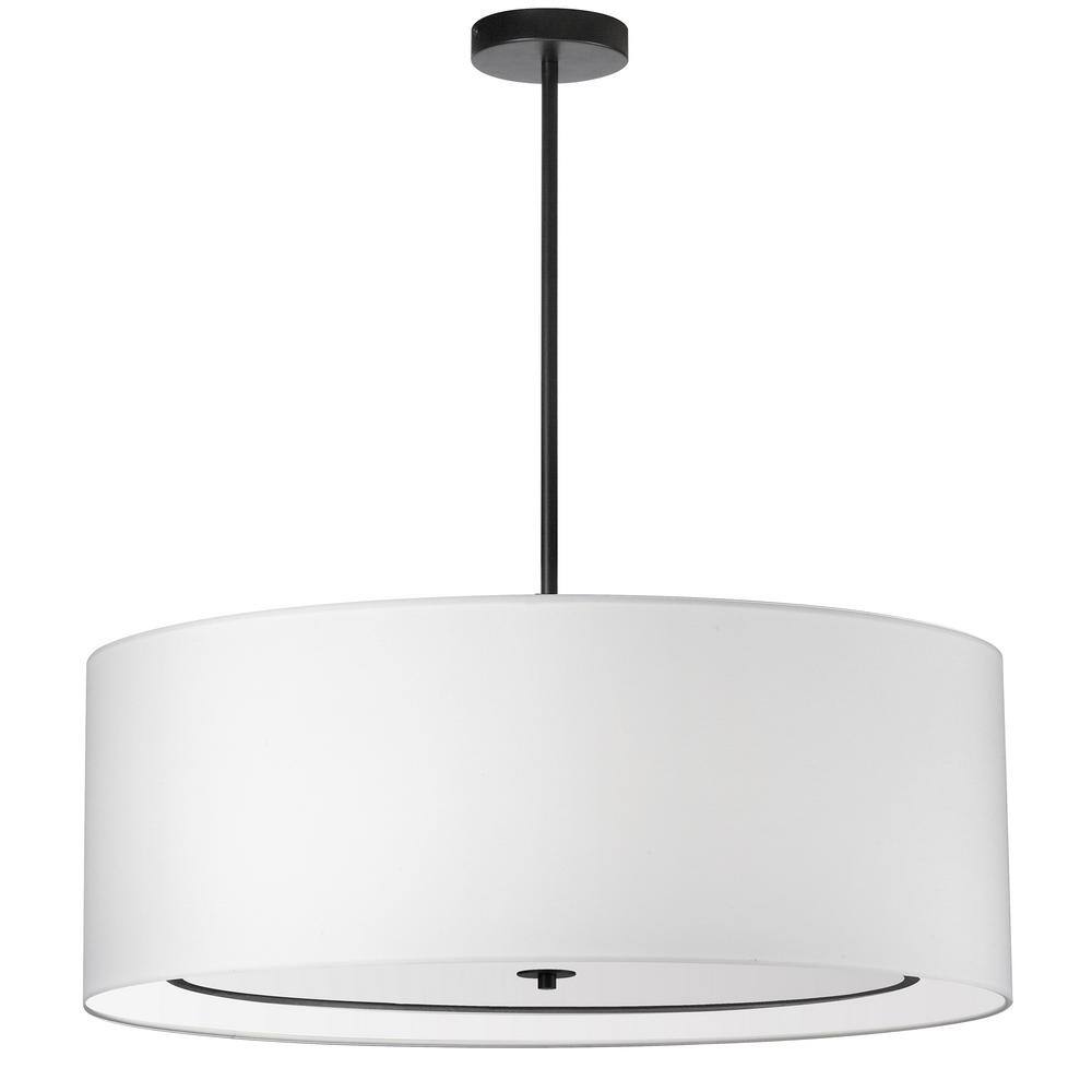 Porscha 4 Light Matte Black Shaded Pendant Light with White Fabric Shade
