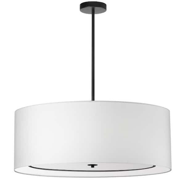 Dainolite Porscha 4 Light Matte Black Shaded Pendant Light with White Fabric Shade