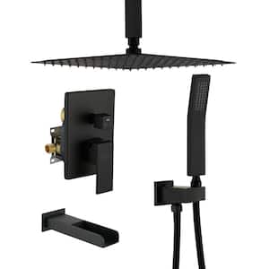 Ceiling Mount Single-Handle 1-Spray Tub and Shower Faucet with Hand Shower in Matte Black - 12 Inch (Valve Included)