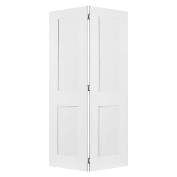 Krosswood Doors 36 in. x 80 in. Shaker 2-Panel Solid Core Primed Wood MDF Interior Bifold Door with Hardware