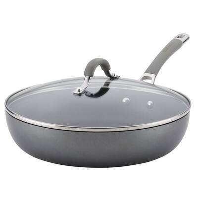 Elementum 12 in. Hard-Anodized Aluminum Nonstick Skillet in Oyster Gray with Glass Lid