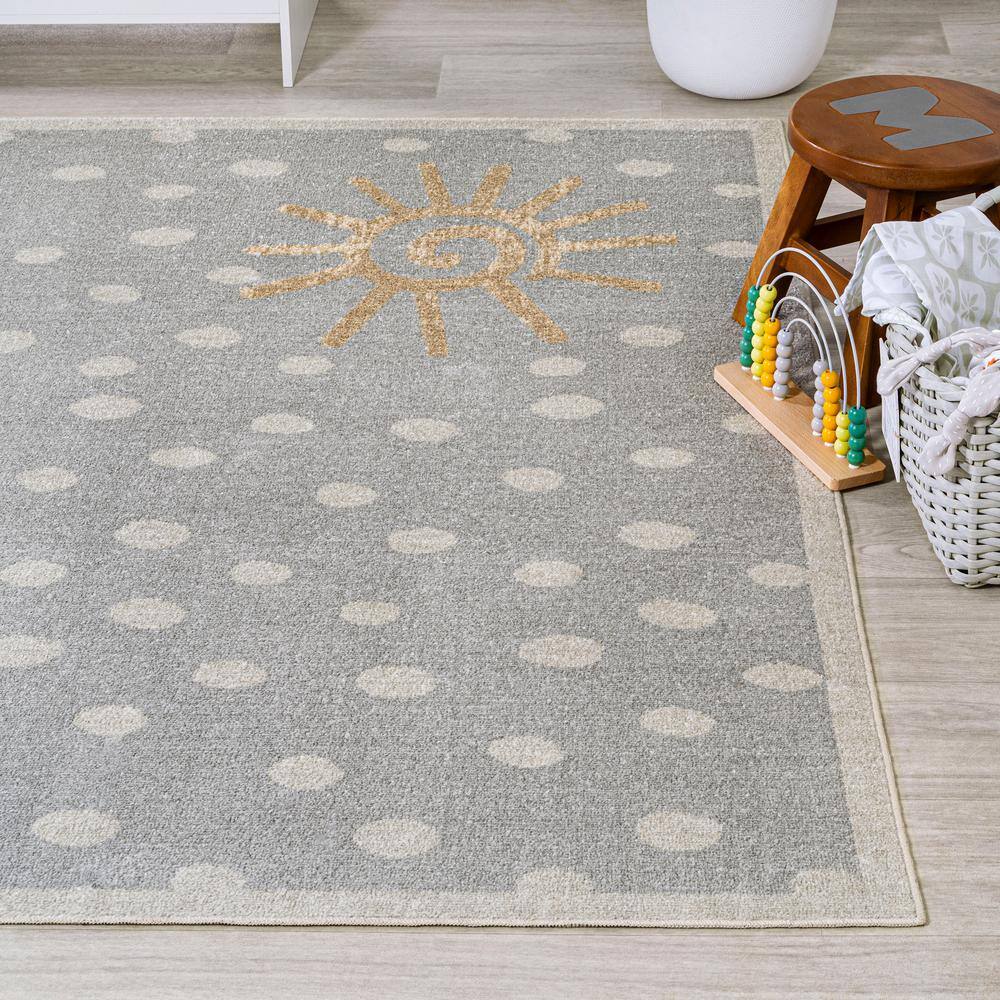 Gray Abstract Rainbow 8' x 10' Washable Kids Rug