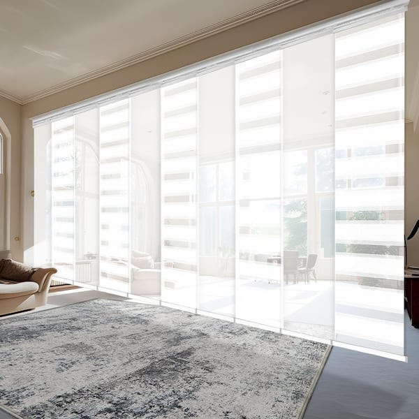 EMOH Clarion 120 in. - 218 in. W x 94 in. L Adjustable 10-Panel White Double Rail Panel Track with 23.5 in. Slates