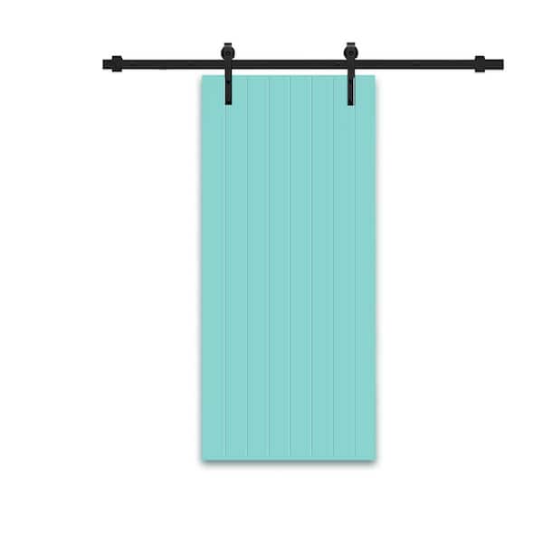 CALHOME 24 in. x 84 in. Mint Green Painted Composite MDF Paneled Interior Sliding Barn Door with Hardware Kit