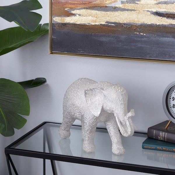 Litton Lane White Polystone Elephant Sculpture