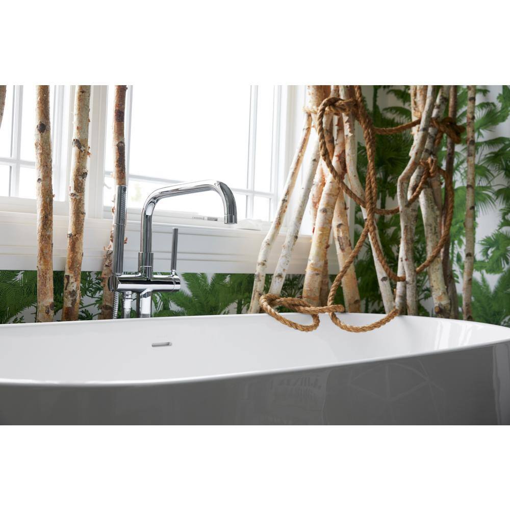 Polished Chrome Floor-Mount Bath Filler with Handshower