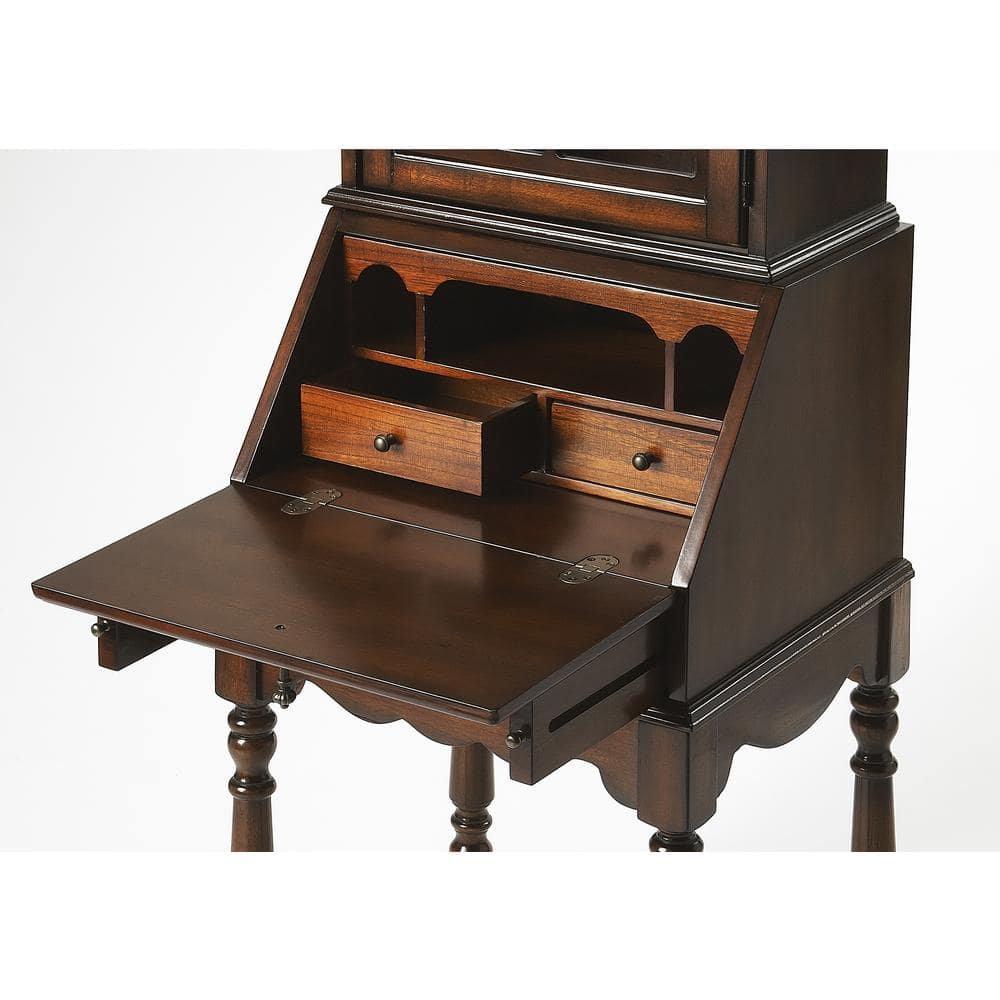 Traditional Lighted Brown Wood China Cabinet with Hutch
