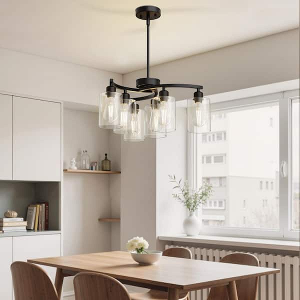 Emeritpro 6-Light Industrial Black Chandelier with E26 and Clear