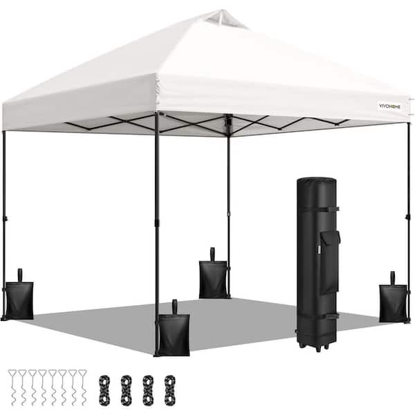 10 ft. x 10 ft. Portable Outdoor White Pop-Up Canopy with Wheel Carry Bag and Sandbags