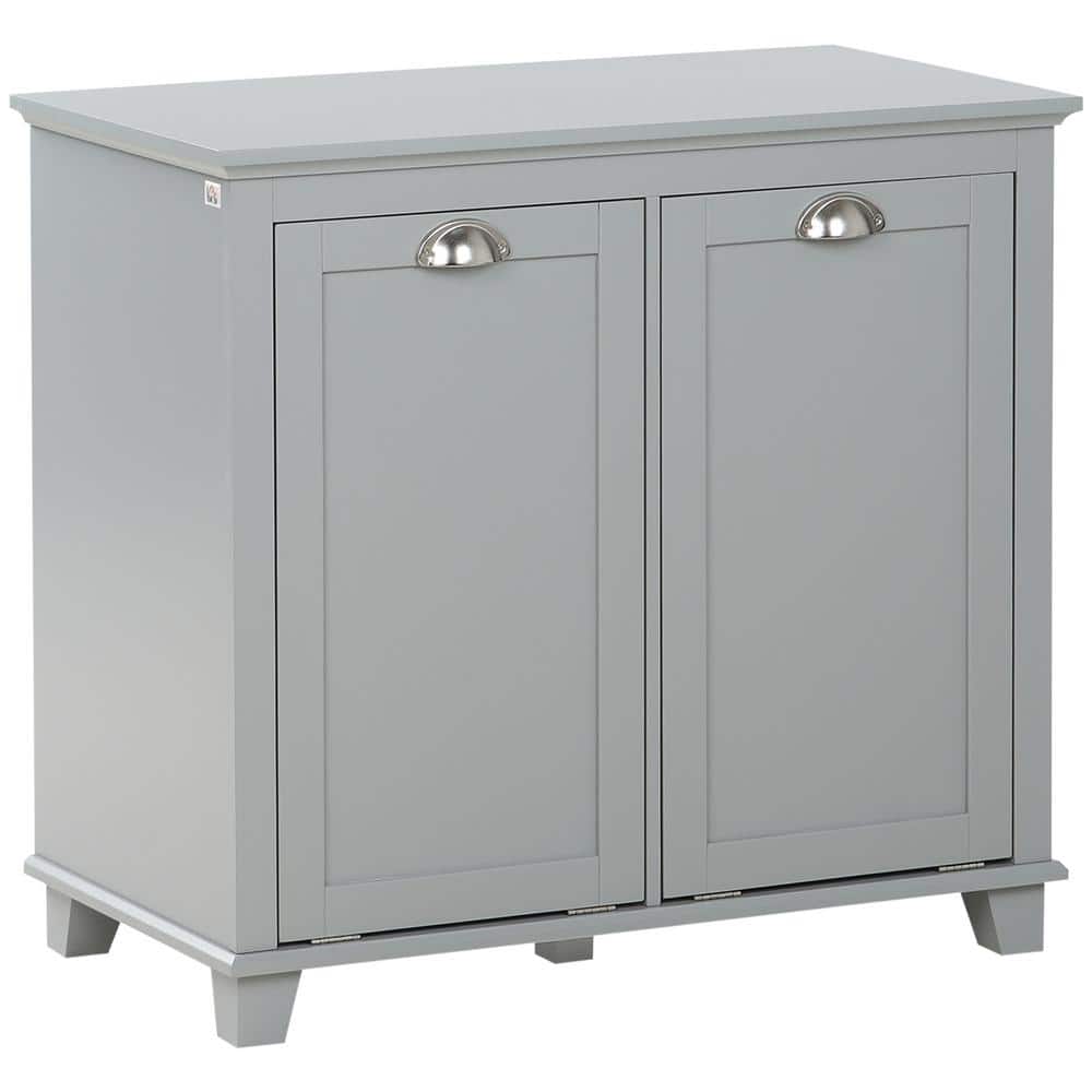 30 in. W x 15.75 in. D x 27.5 in. H Gray Linen Cabinet with Two-Compartment Tilt-Out Hamper
