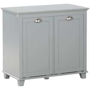 30 in. W x 15.75 in. D x 27.5 in. H Gray Linen Cabinet with Two-Compartment Tilt-Out Hamper