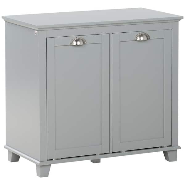 Lycvki 30 in. W x 15.75 in. D x 27.5 in. H Gray Linen Cabinet with Two-Compartment Tilt-Out Hamper