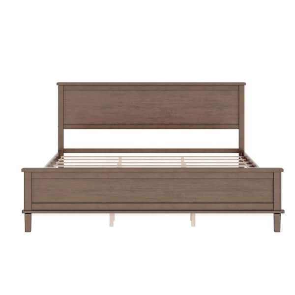 Boosicavelly Brown Wood Frame King Size Platform Bed with Headboard