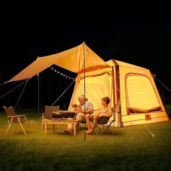 8-10 Person Inflatable Camping Tent with Hand Pump and Carry Bag Easy Setup Blow up Tent w/ Stove Jack Air Glamping Tent