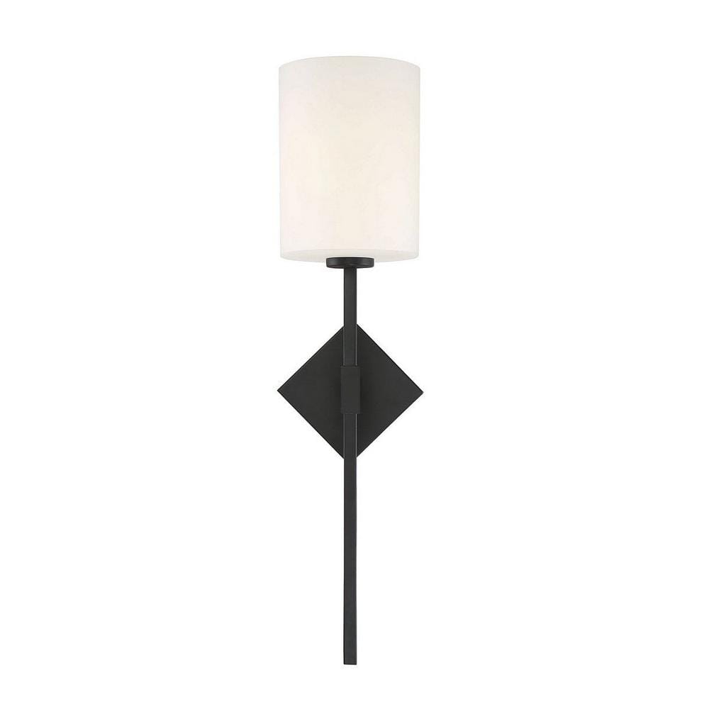 Destin Matte Black 1-Light Wall Sconce with Opal Glass Shade