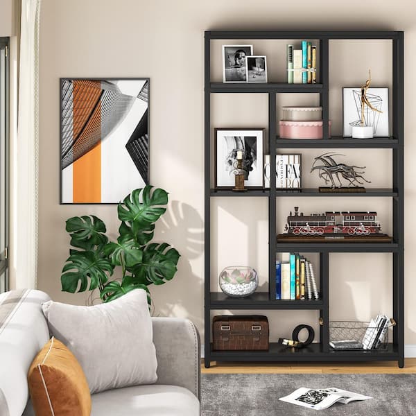 Frailey 79 in. Tall Black Wood 6-Shelf Standard Bookcase with Open Shelves, Storage for Home Office