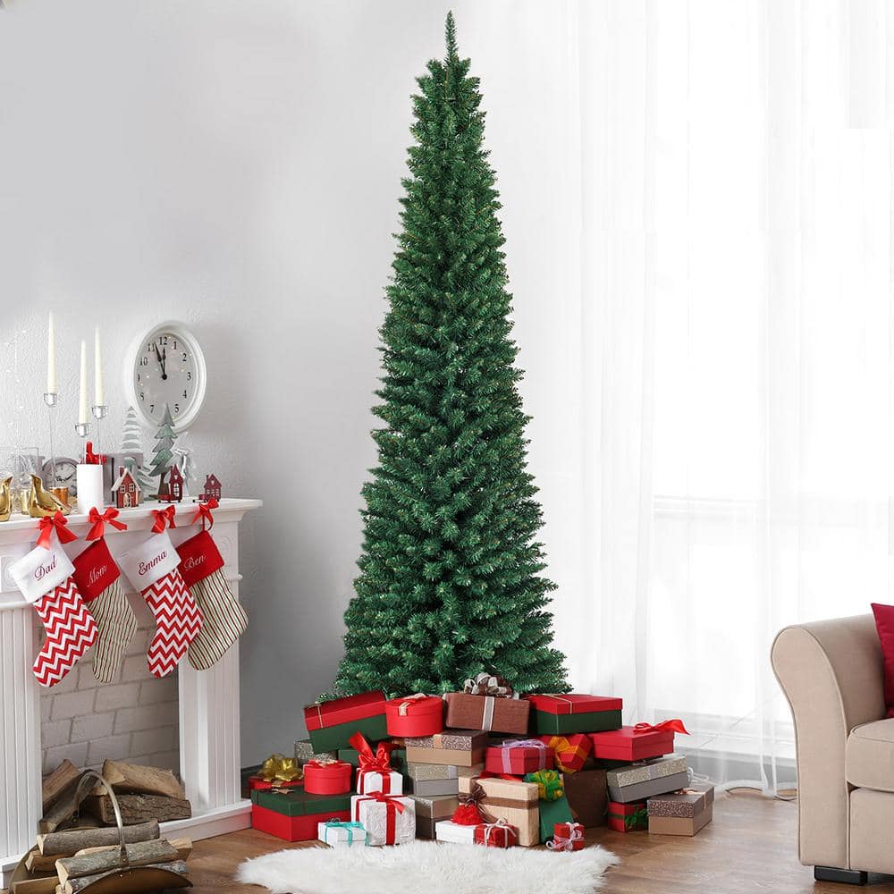 Slim Green PVC Spruce 8' Artificial Christmas Tree with Metal Stand