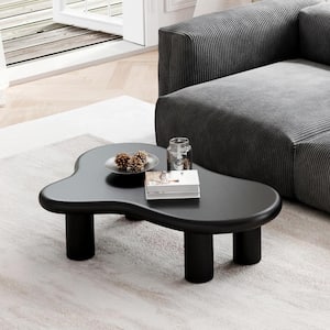 47 in. Irregular Cloud Cocktail Coffee Table Low Floor Solid Wood Center Tea Table with 4 Legs for Living Room, Black