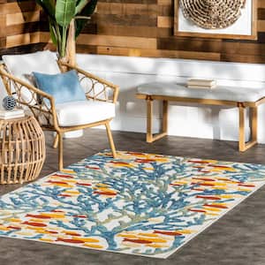 Lidia Nautical Coral Blue 8 ft. x 10 ft. Indoor/Outdoor Area Rug