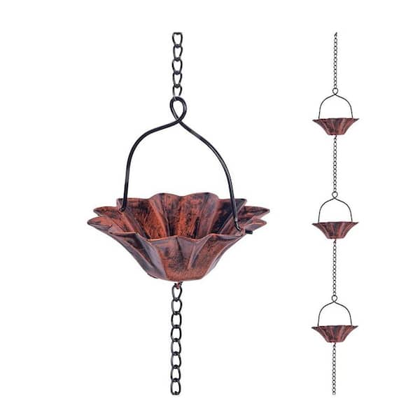 10 ft. Lotus Rain Chain for Gutters with 12 Cups Adjustable Rain Catcher Chain with Bell for Eaves Drainage