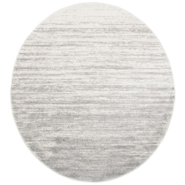 Adirondack Ivory/Silver 5 ft. x 8 ft. Solid Color Striped Oval Area Rug
