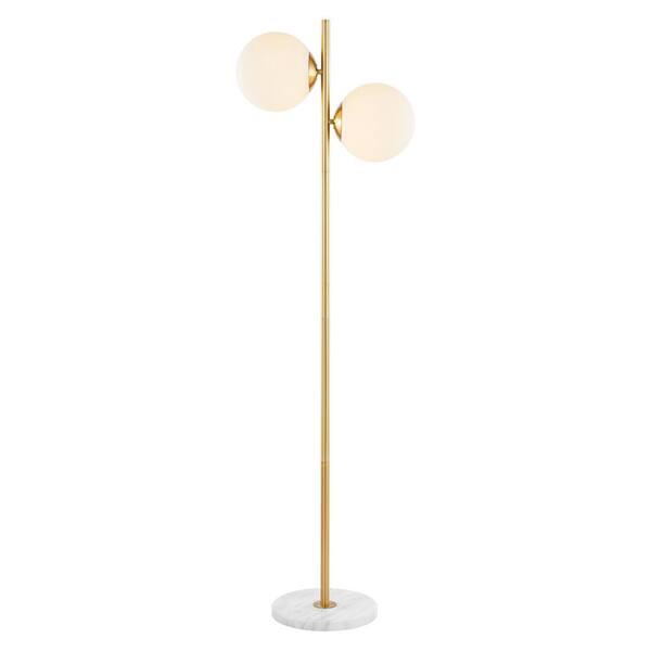 JONATHAN Y Oscar 60.5 in. Brass Gold Floor Lamp 2-Light Modern