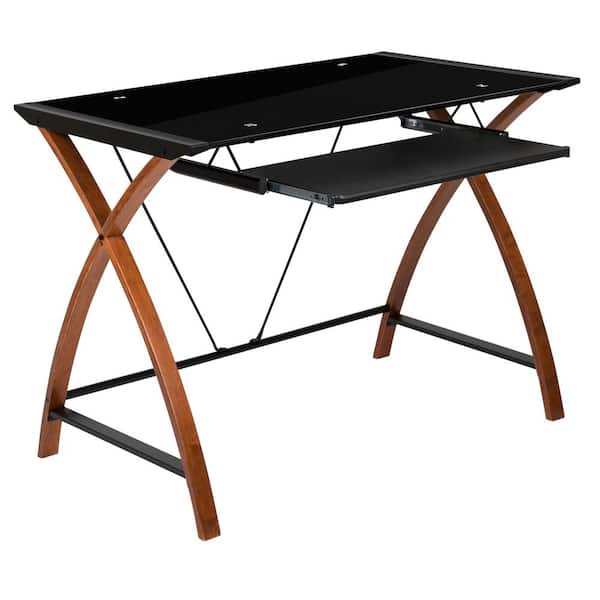 Carnegy Avenue 35.5 in. Rectangular Black/Brown Computer Desks with Keyboard Tray